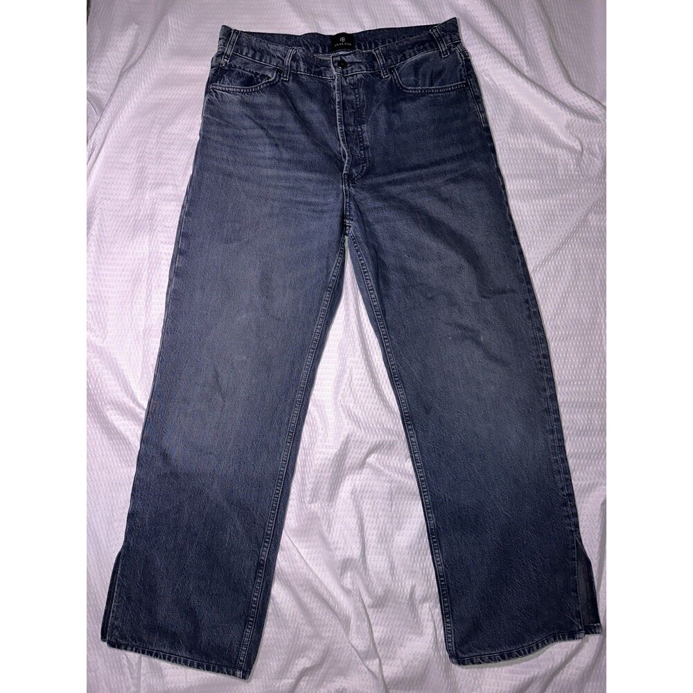 ANINE BING Roy Jean Relaxed Straight Leg Side Slit Blue Denim Size 31